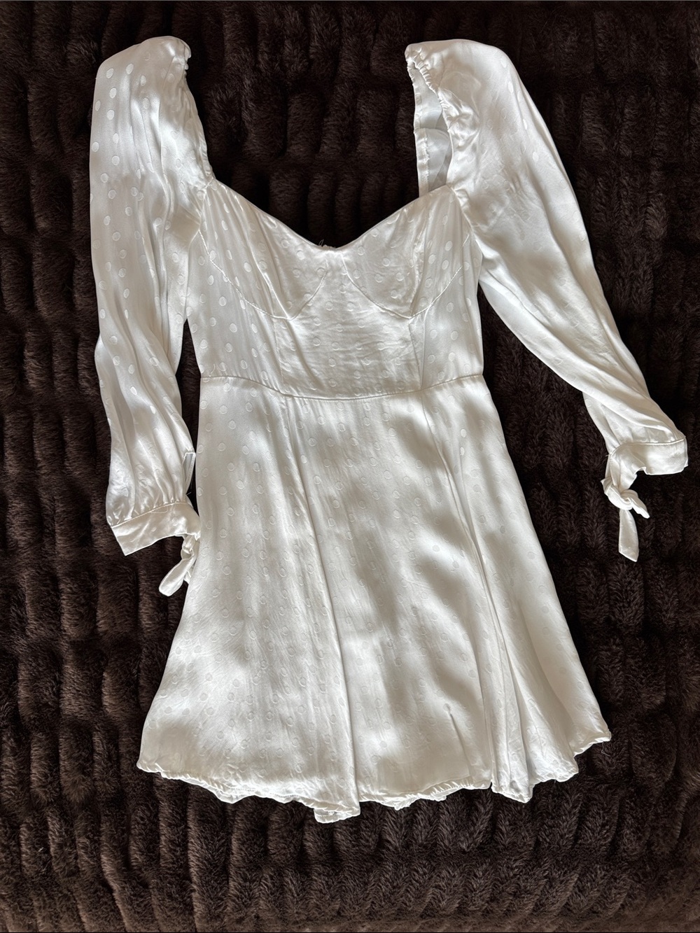 Astr White Satin Mini Dress with Puff Sleeves